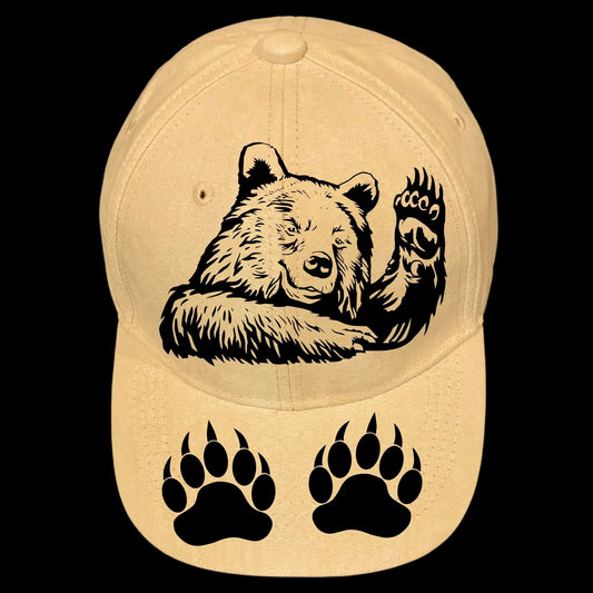 Waving Bear burned hat burning design on a baseball cap