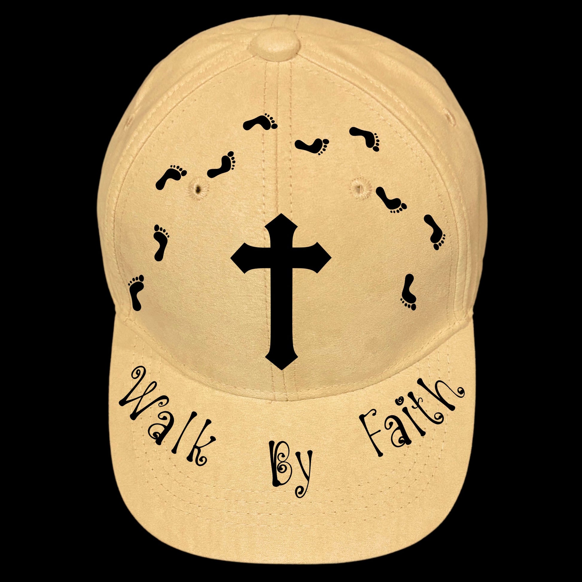 We Walk By Faith design on a baseball cap