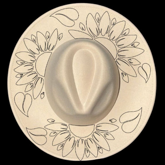 Burned wide brim hat design for custom crafting projects