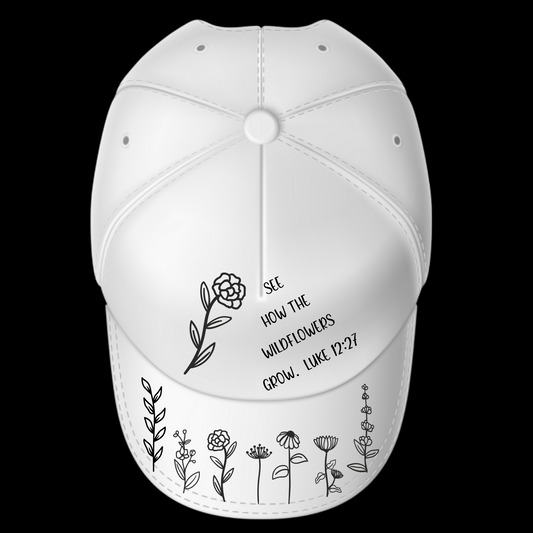 Wildflowers Grow design on a baseball cap