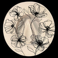 Decorative hat burning design with black poppies designs on a beige wide brim hat