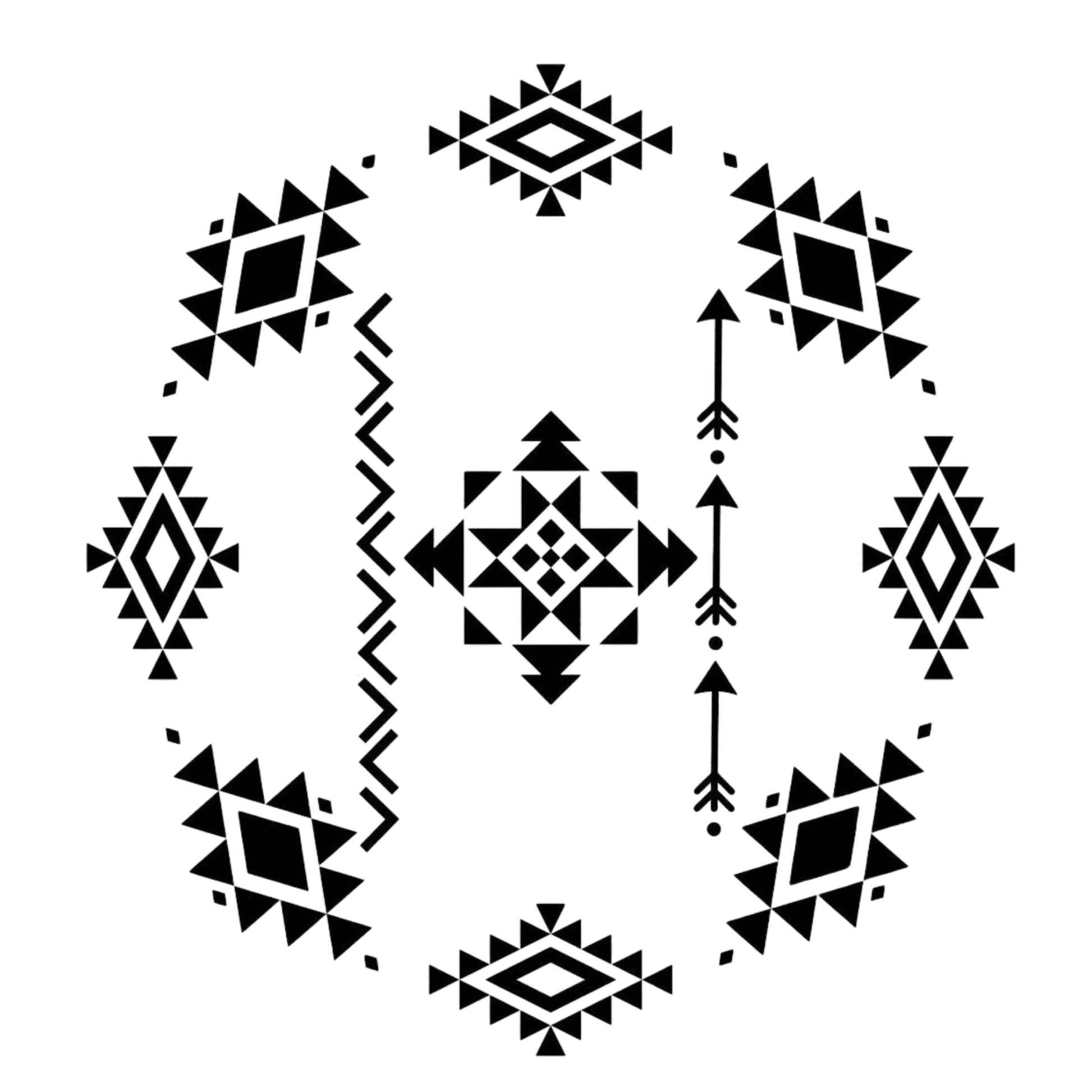Black geometric pattern on a white background