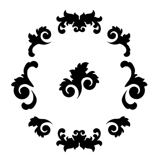 Decorative black floral baroque pattern on a white background