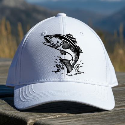 White cap with black walleye fish graphic