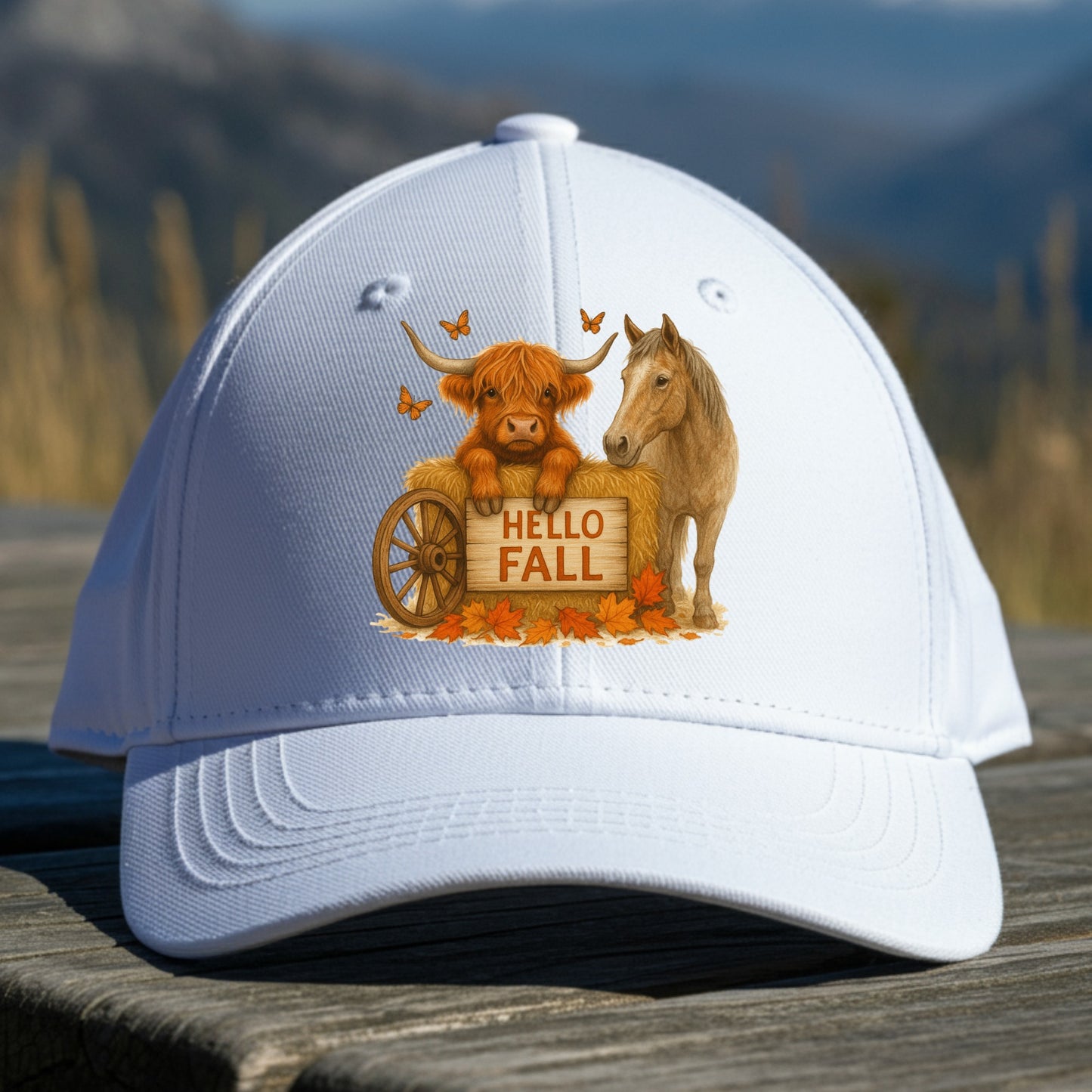 Hello Fall Highland Cow Graphic Design PNG JPG