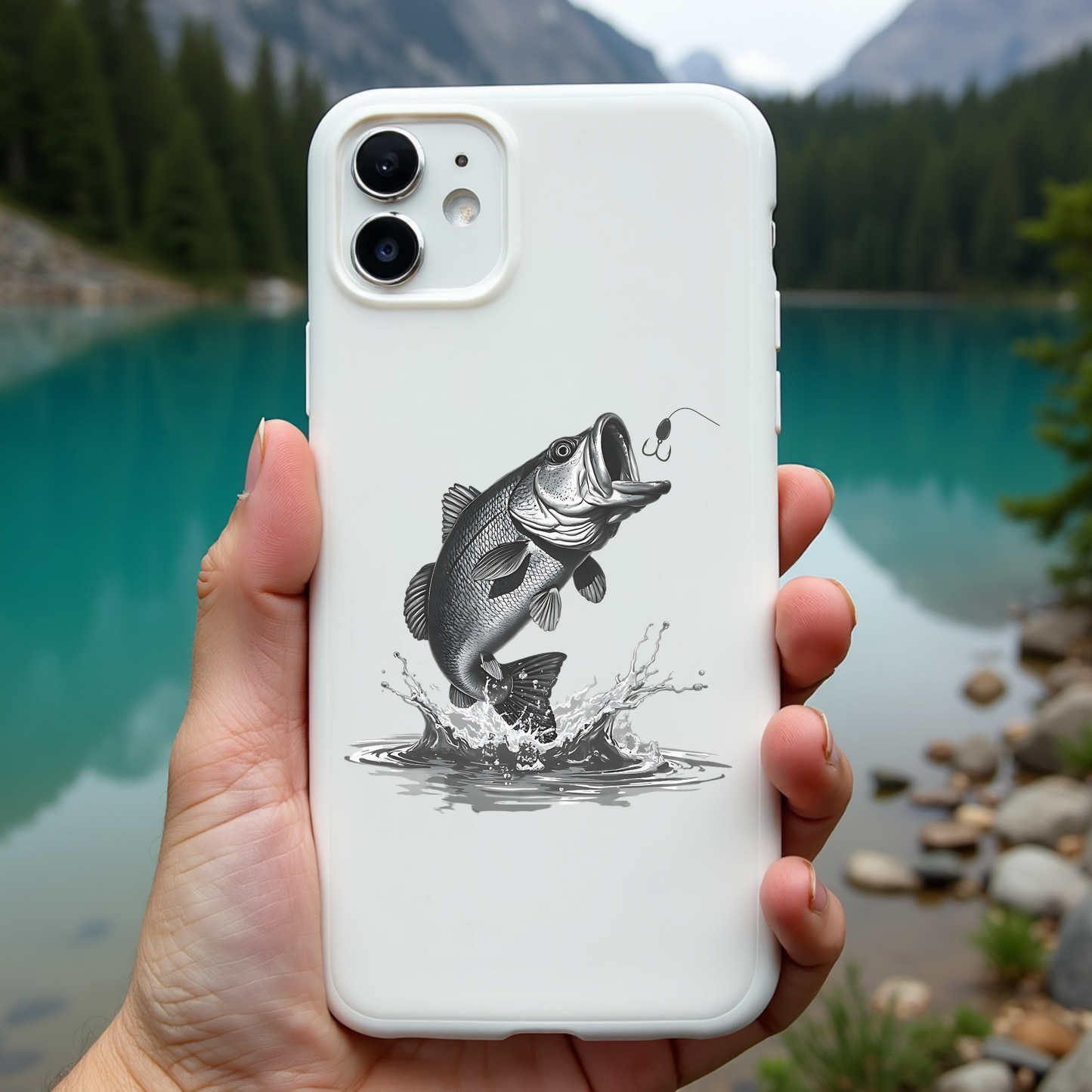 Largemouth Bass Jumping digital design graphic on a phone case