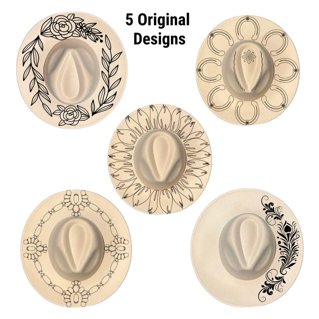 Five decorative designs on a beige background with '5 Original Designs' text.