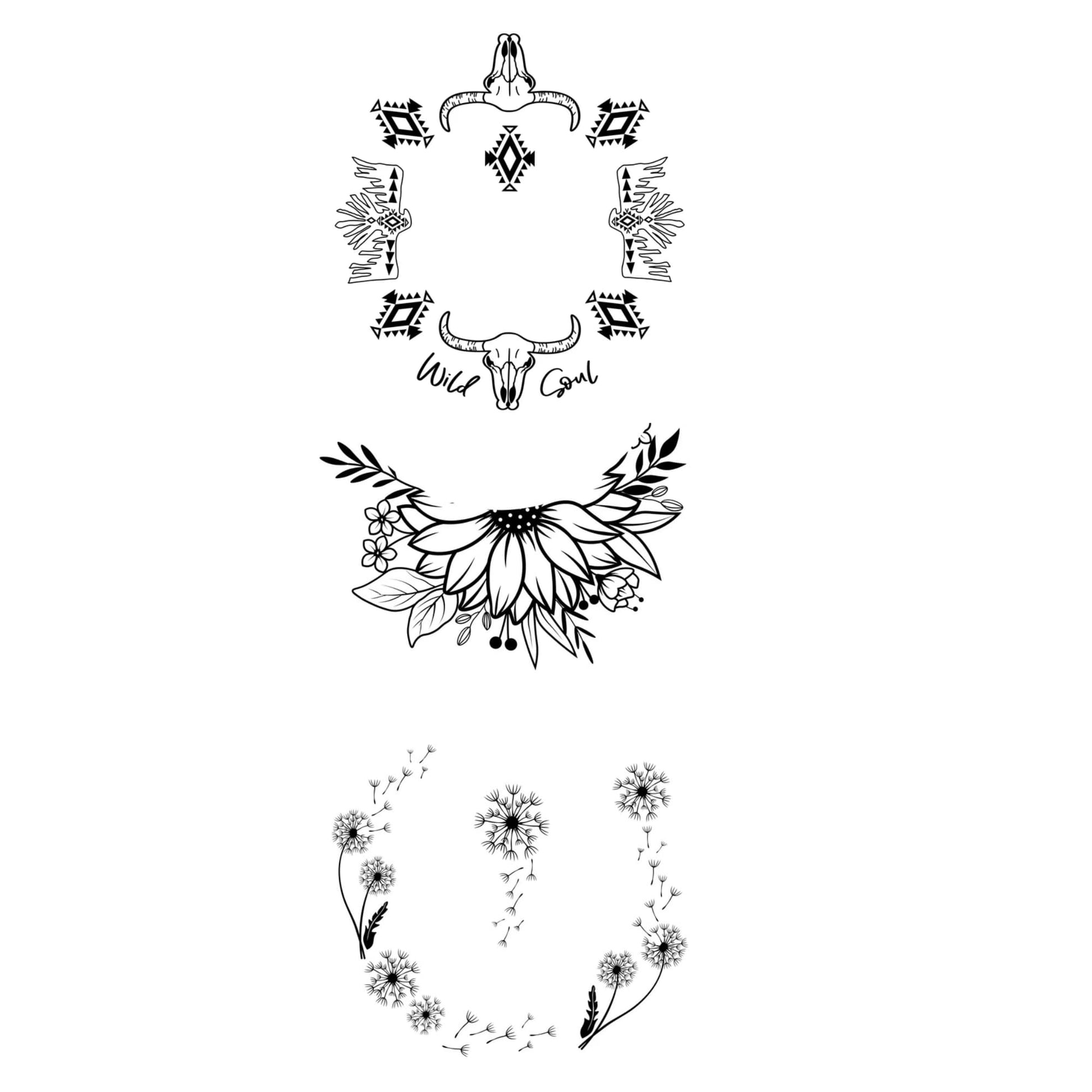 Collection of black and white designs on a white background