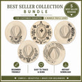 Promotional graphic for a 'Best Seller Collection Bundle' with five design options on a beige background.