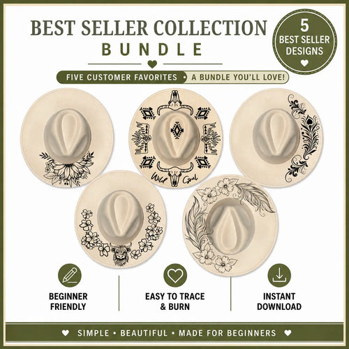 Promotional graphic for a 'Best Seller Collection Bundle' with five design options on a beige background.