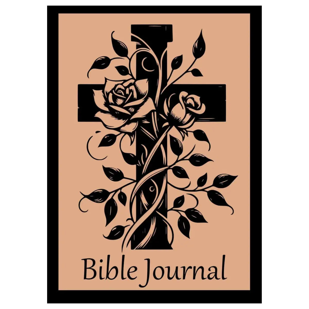 Bible Journal cover with a black cross and roses on a beige background