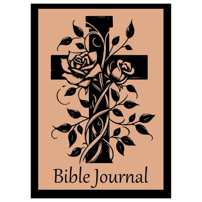Bible Journal cover with a black cross and roses on a beige background