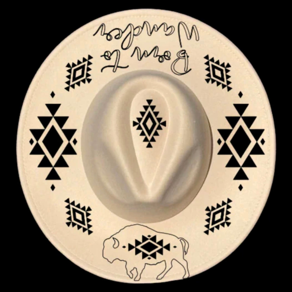 Bison Aztec Wide Brim Hat Burning Design – Cool Moon Designs