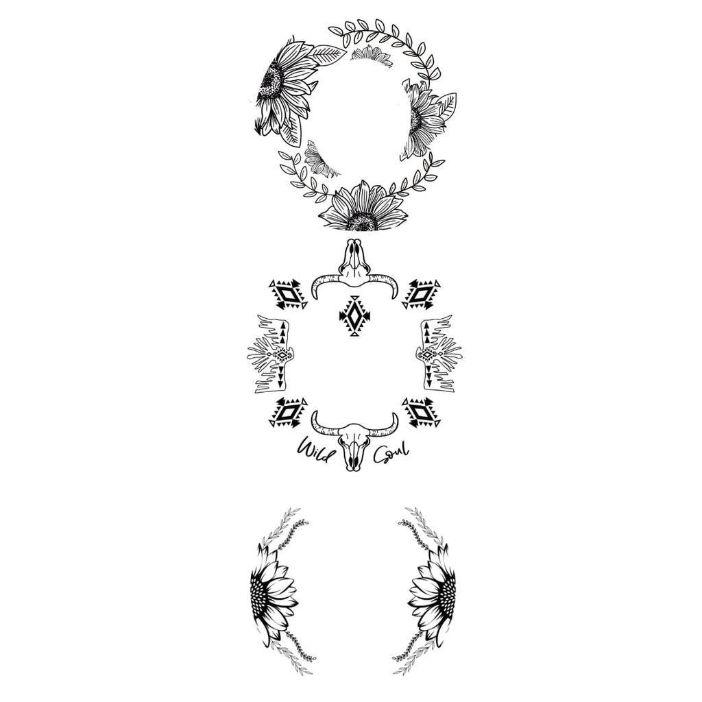 Collection of black floral and nature-themed designs on a white background