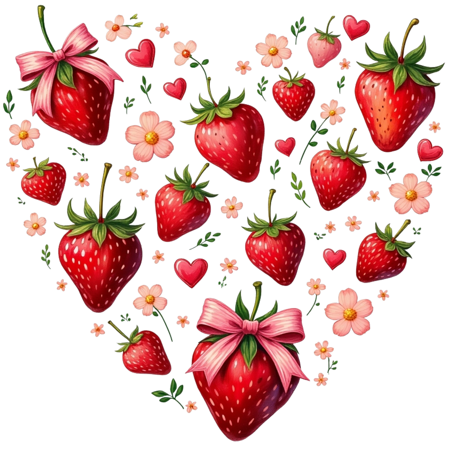 Boho Strawberries Heart Floral digital design