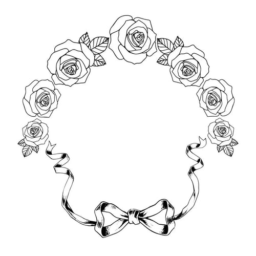 Decorative wreath with roses and a bow on a white background