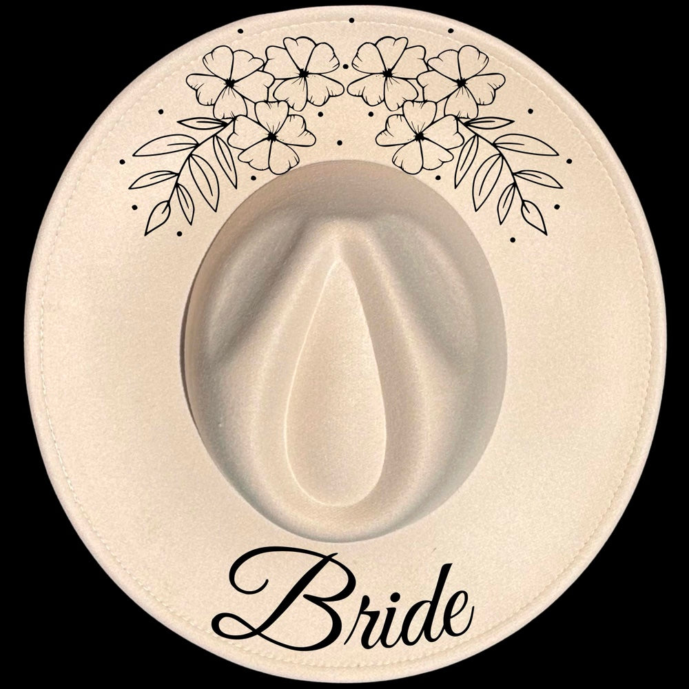 Bride burned hat burning design n a wide brim hat