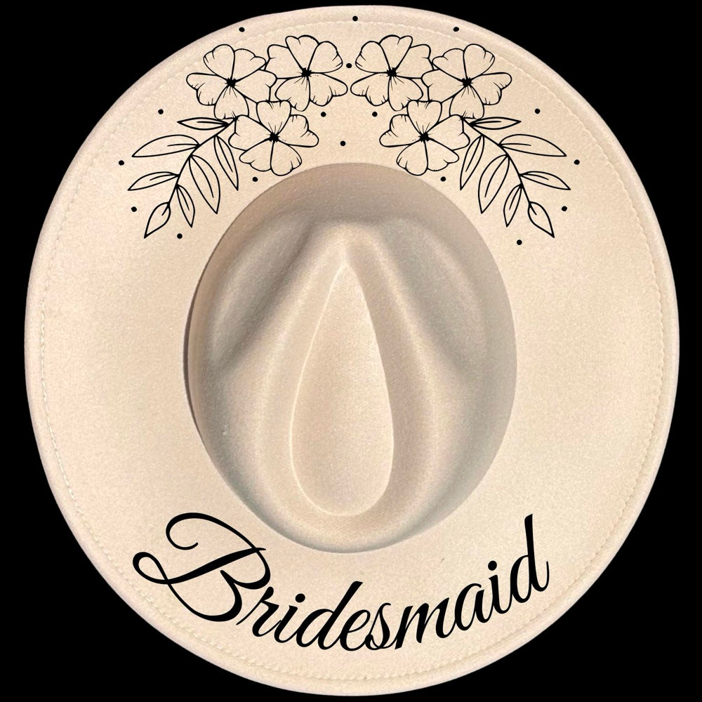 Bridesmaid burned hat burning design on a wide brim hat