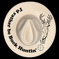A wide brim hat with text 'I'd rather be Buck Huntin' and a deer illustration.
