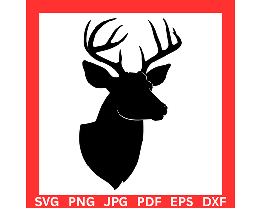 Buck Deer Head With Horns Silhouette digital download