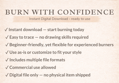Promotional text for an instant digital download with features on a beige background