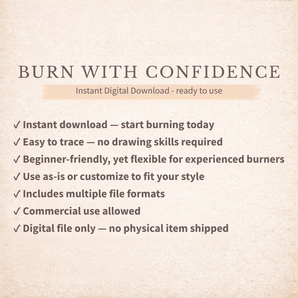 Promotional text for an instant digital download with features on a beige background