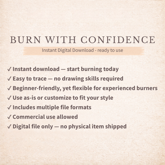 Promotional text for an instant digital download with features on a beige background