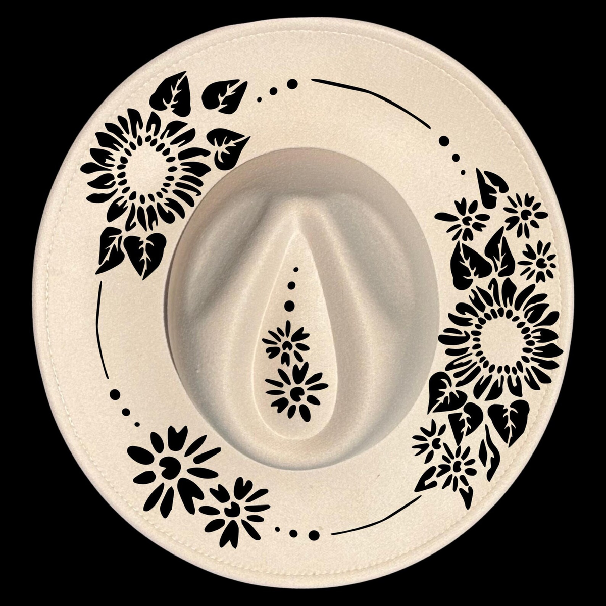 Decorative plate with black floral patterns on a beige background