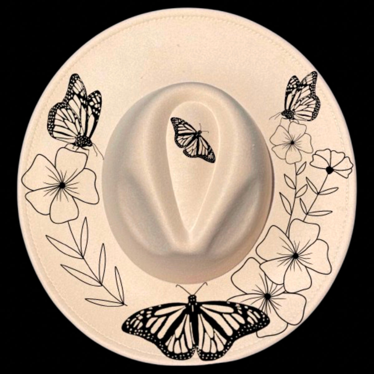Hand Painted Butterfly and Flower Hat Hand Painted Cowboy Hat - Felt – Camelia Mexican Boutique main image 4