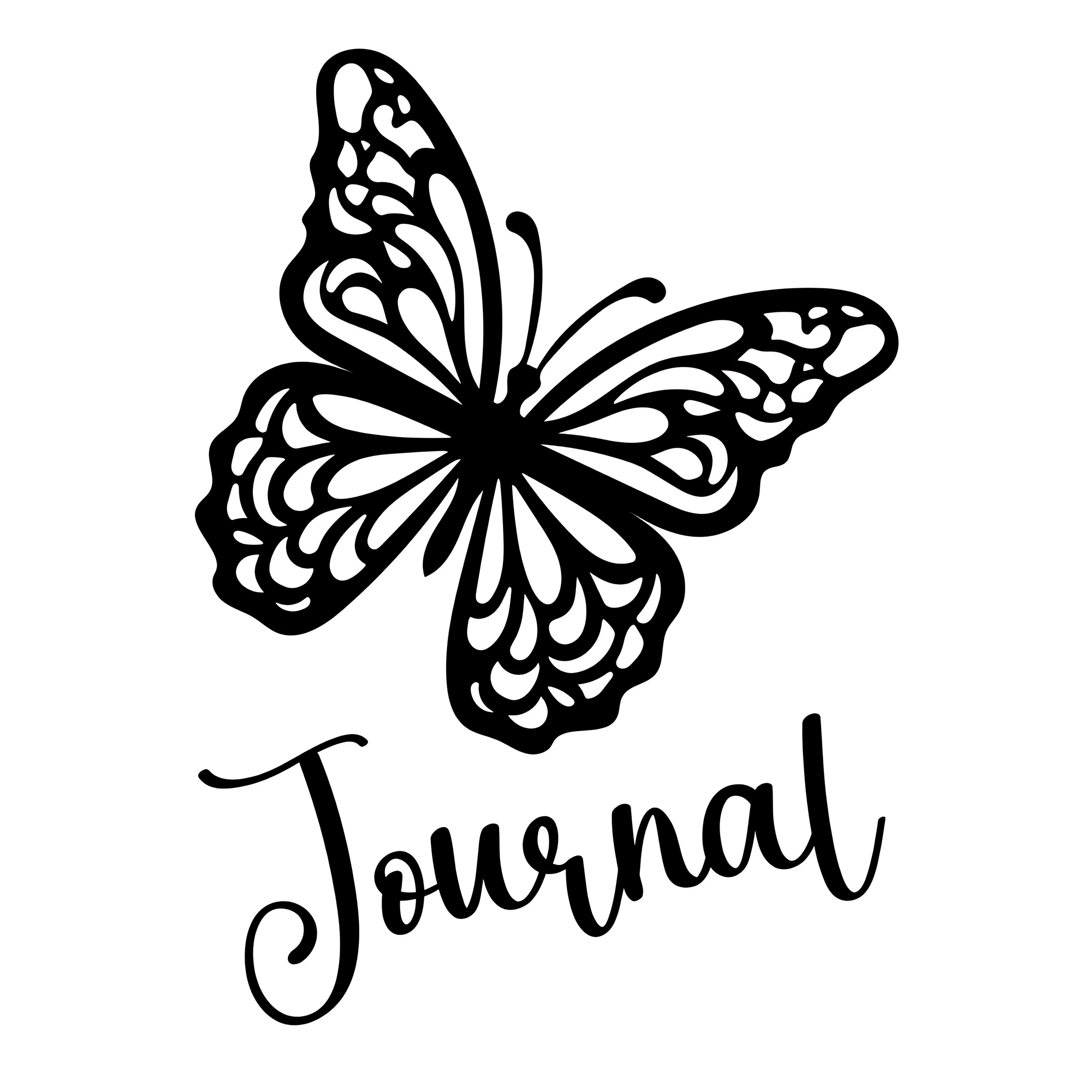Black butterfly illustration with 'Journal' text on a white background