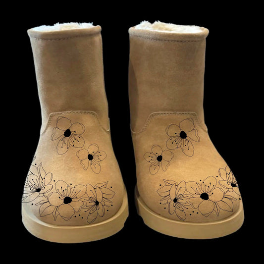 Cherry Blossom boot burning design front view