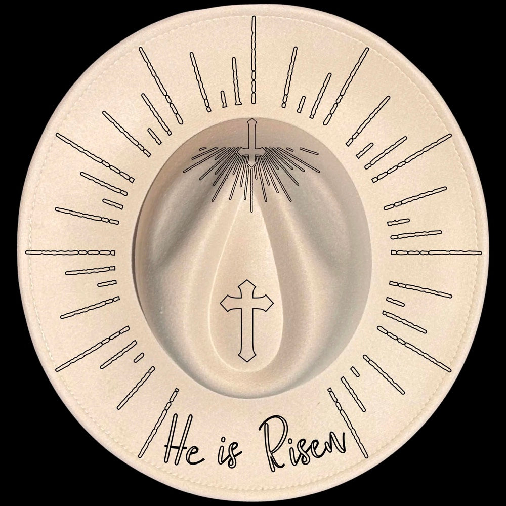 Christ Is Risen burned hat burning design on a wide brim hat