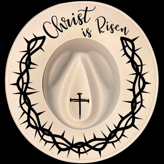 Christ Is Risen Crown Of Thorns burned hat burning design on a wide brim hat