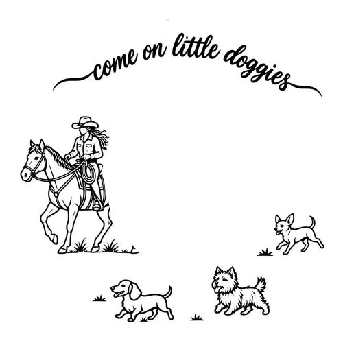 Come On Little Doggies design for wide brim hats