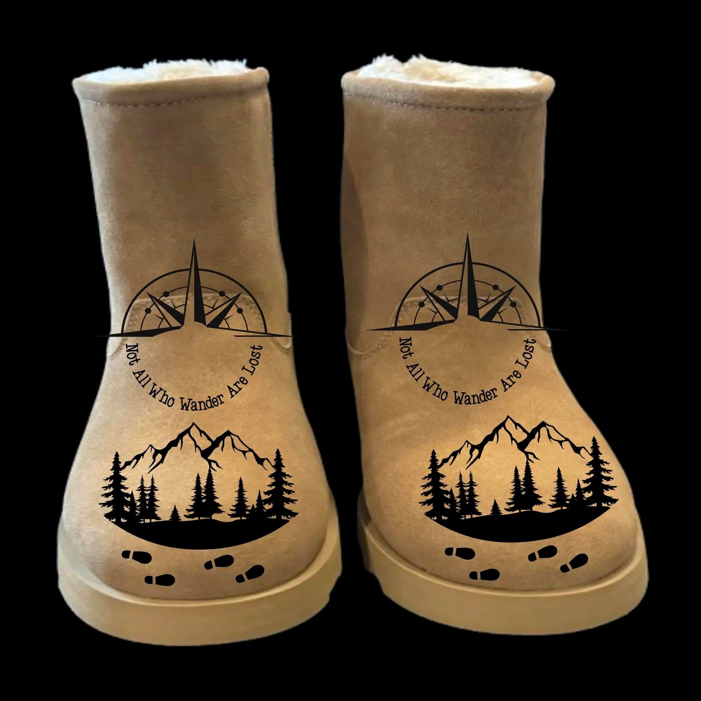 Compass boot burning design on a pair of boots.