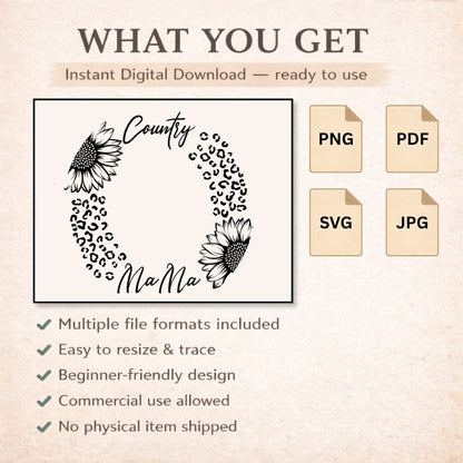 Digital download graphic with sunflower design and text on a beige background
