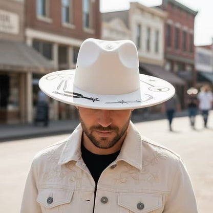 Cowboy Gear Western Wide Brim Hat Burning Design