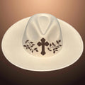 Cross and Vine design on a wide brim hat