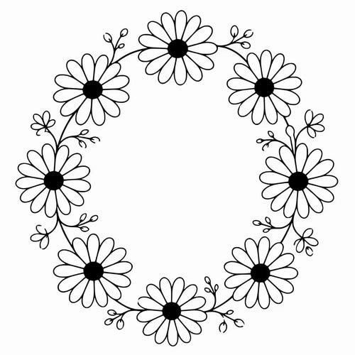 A circle of daisy designs on a white background