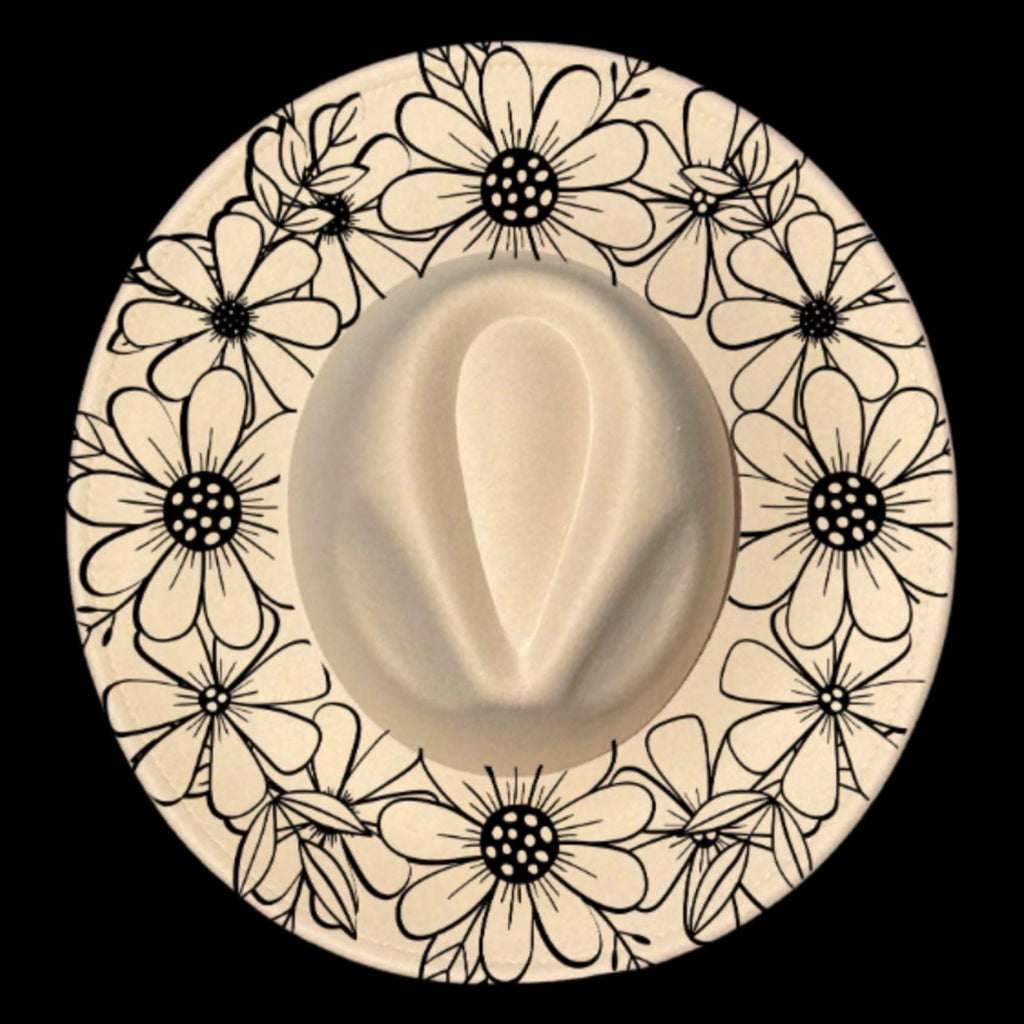A daisy wreath design on a wide brim hat