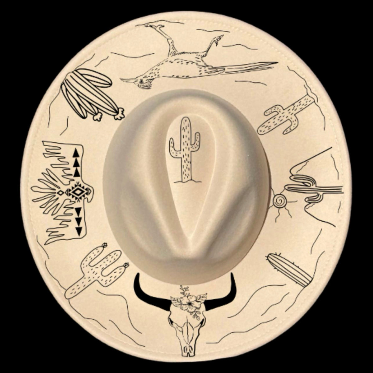 Desert cactus design on a wide brim hat