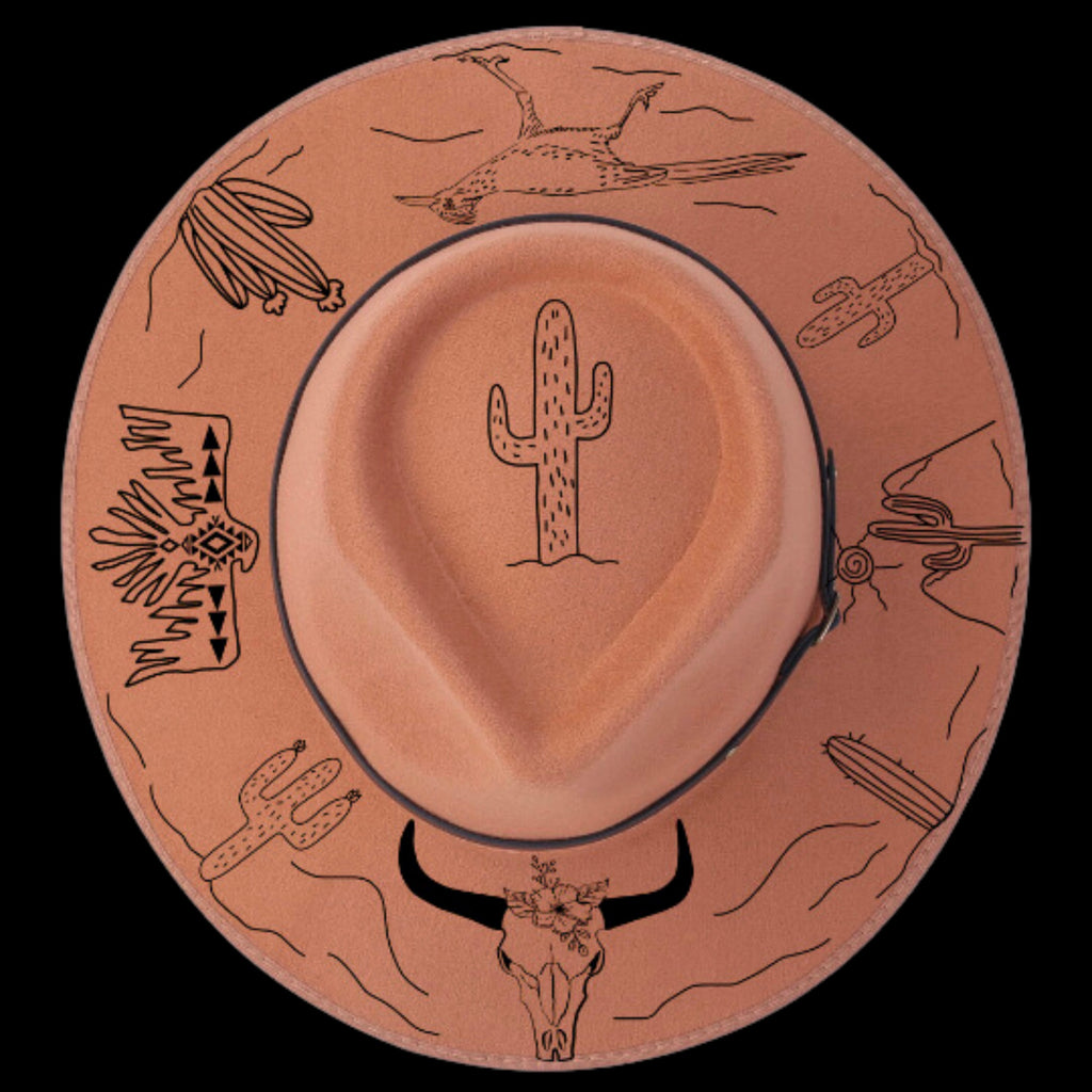 Desert life design on a narrow brim hat
