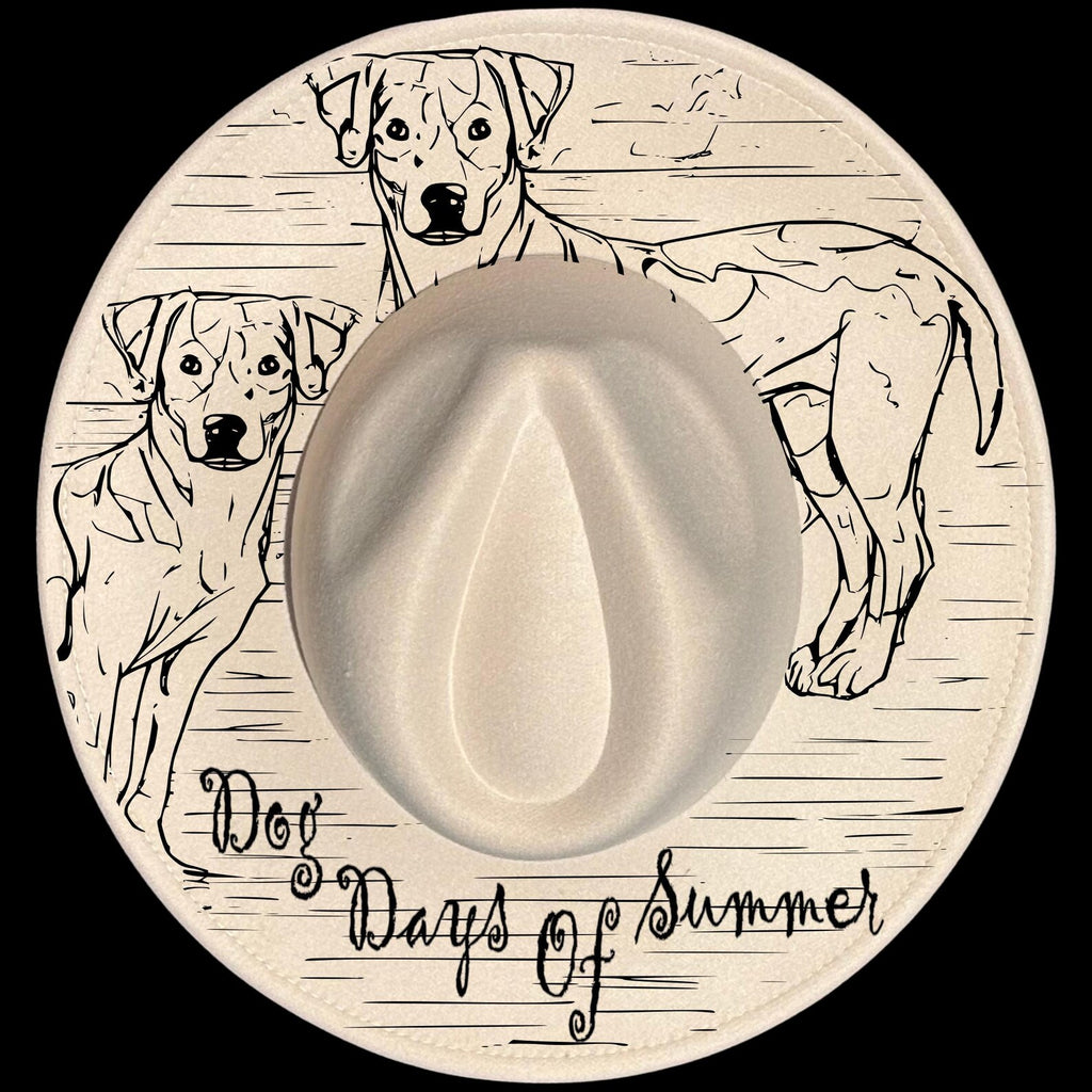 Dog Days Of Summer burned hat burning design on a wide brim hat