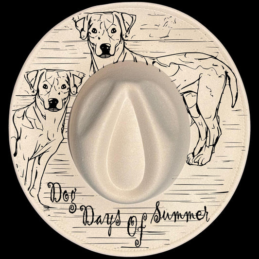 Dog Days Of Summer burned hat burning design on a wide brim hat