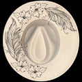 Dogwood And Feathers burned hat burning design on a wide brim hat