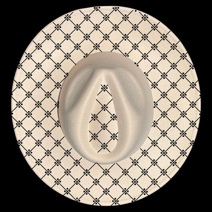 Wide brim hat with a black geometric pattern
