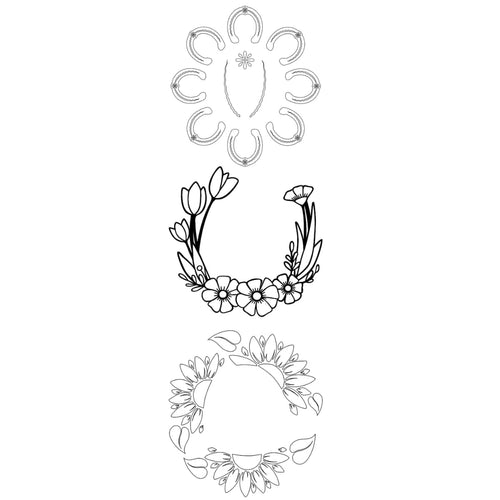 Three decorative easy beginner designs with floral elements on a white background