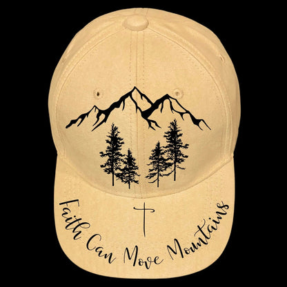 Faith Can Move Mountains burned hat burning design on a baseball cap