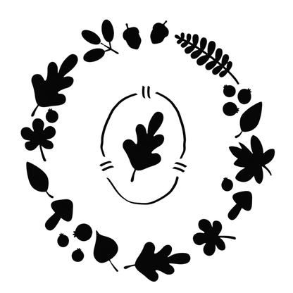 Decorative wreath with black leaves and berries on a white background