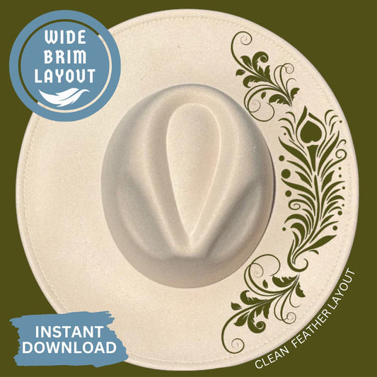 Feather Flourish Hat Burning Design for Wide Brim Hats